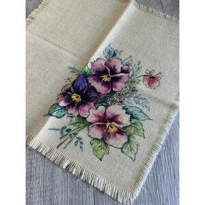 Vintage Floral Linen Napkin Handkerchief Boho Cottage Country